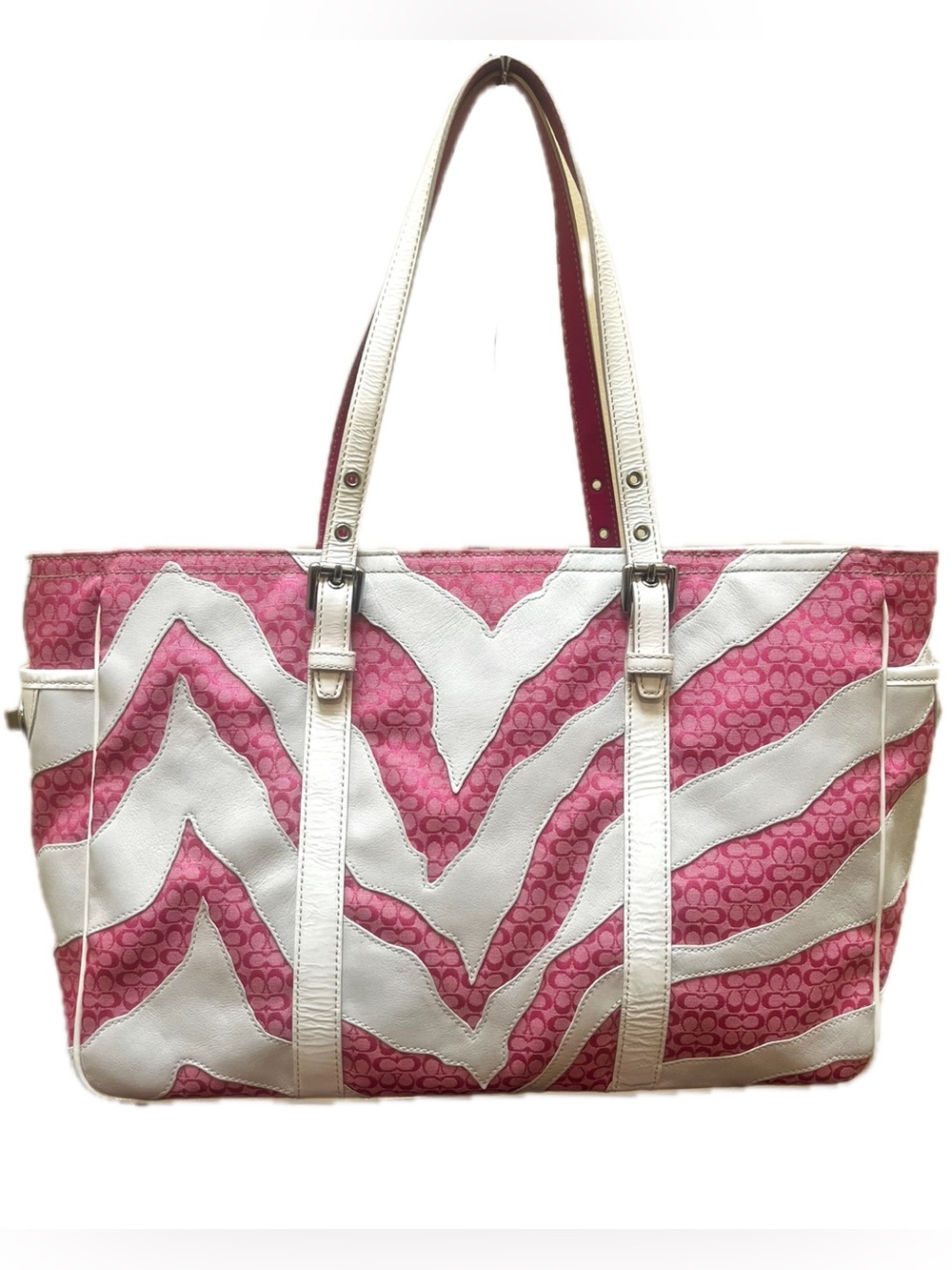 Coach Vintage Zebra Patchwork Limited Edition White & Pink Mini Cs Gallery Tote - Picture 2 of 15